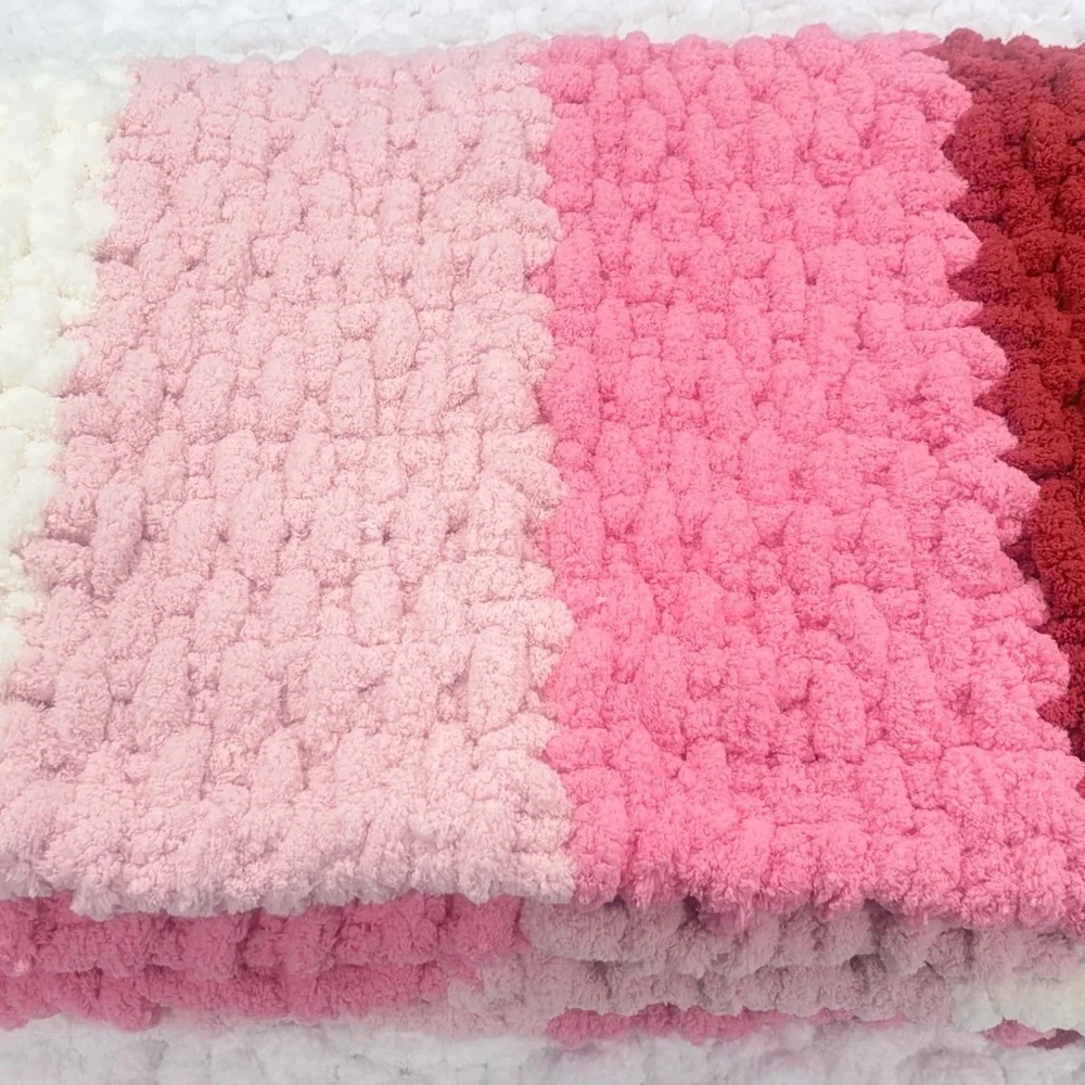 Valentines Inspired Cozy Striped Jumbo Chunky Chenille Hand Knit Blanket